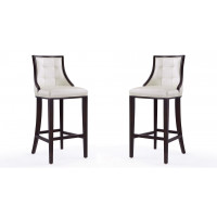 Manhattan Comfort 2-BS007-PW Fifth Avenue 45 in. Pearl White and Walnut Beech Wood Bar Stool (Set of 2)